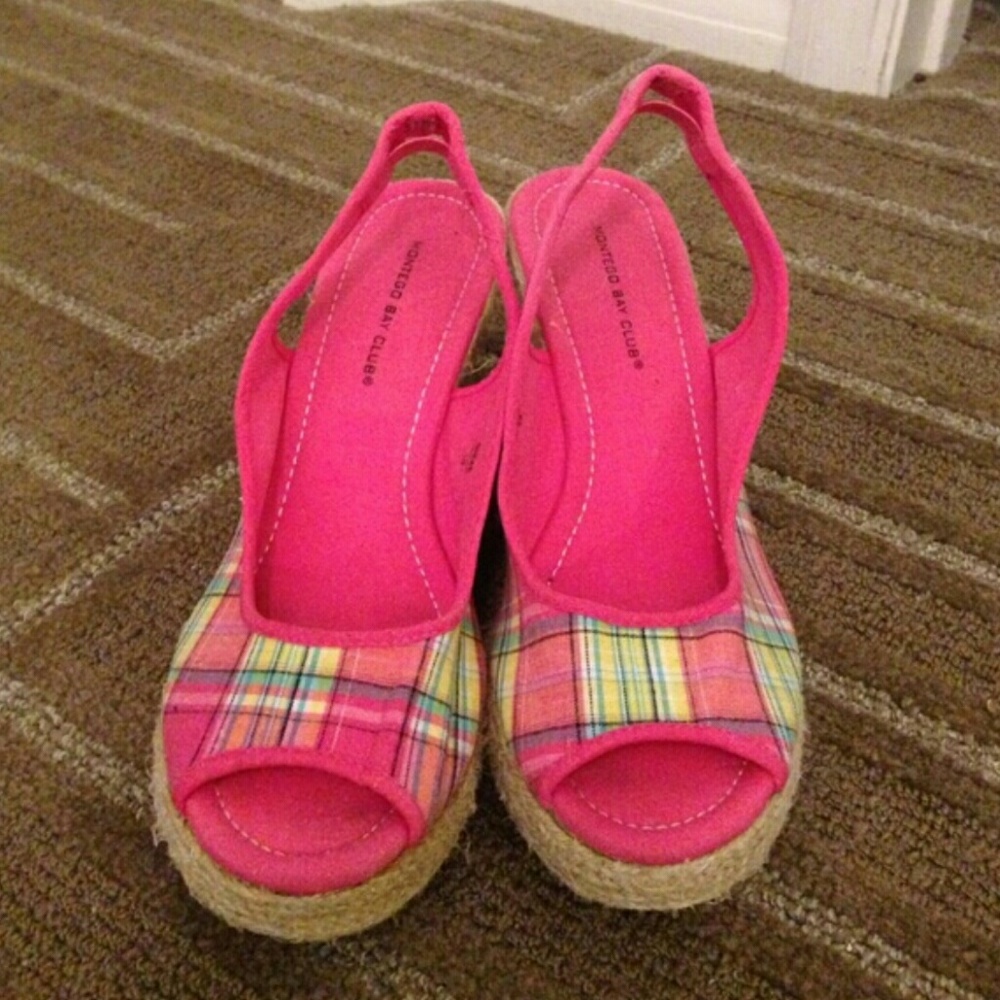 Pink Plaid Montego Bay Club Wedge Heels